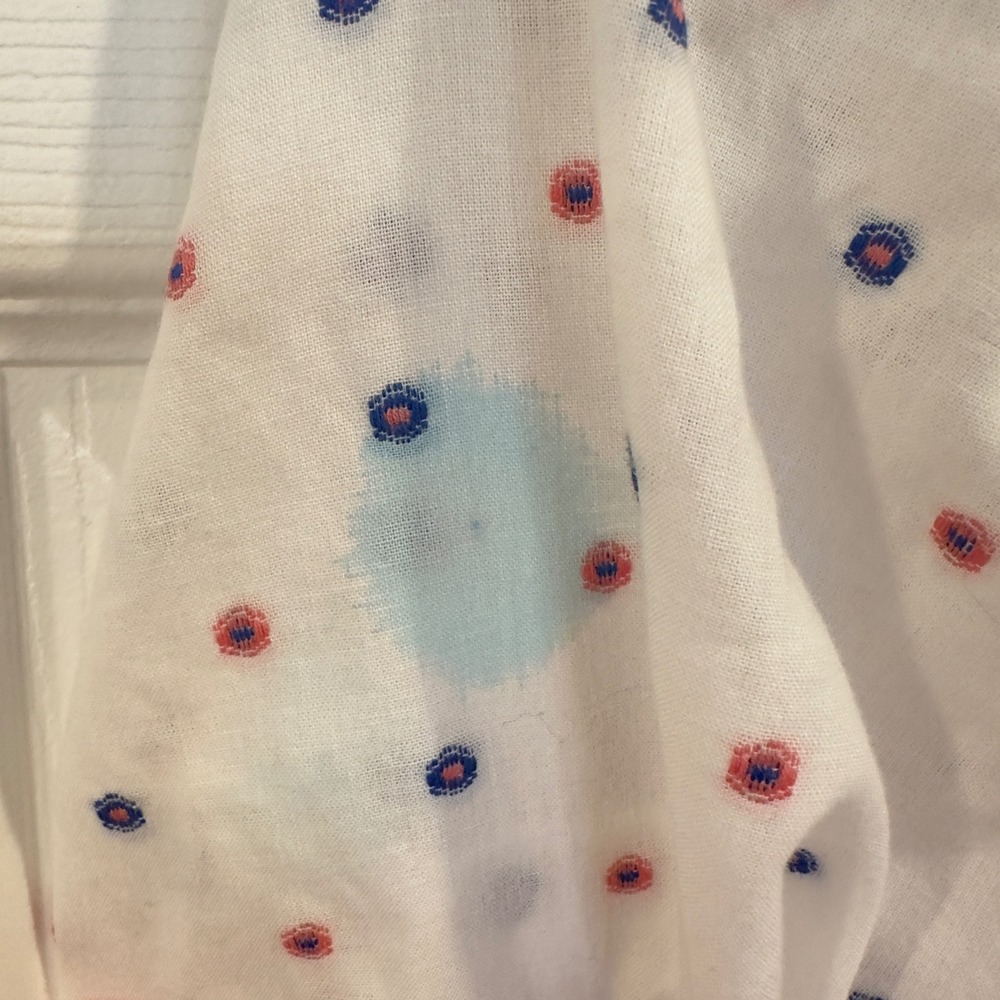 Talbots Womens Small White Cotton Button Down Shirt Red Blue Geometric Dot Print - Picture 2 of 8